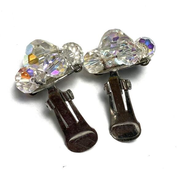 Vintage Clip Ons Clips Earrings Beaded Two Pairs Lot AB Crystals - Picture 13 of 16